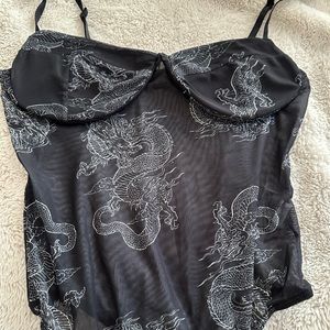 SHEIN Sheer Dragon Print BodySuit